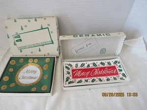 2 Vintage 50's Japan Commodore Ceramic Merry Christmas Trinket Trays - Picture 1 of 6
