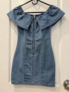 Minkpink MPD Jean Light Blue Dress Sexy Trendy XS Cotton Off-shoulder - Picture 1 of 5