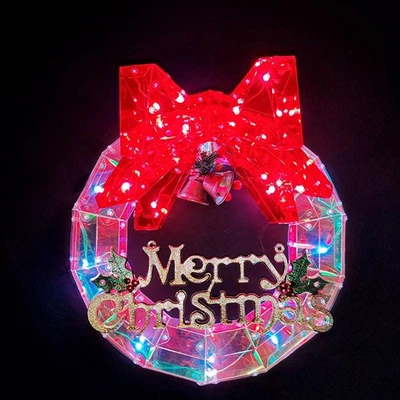 Crystal Effect Luminous Artificial Christmas Wreath Holiday Festival Bow Galand - Image 1 of 4