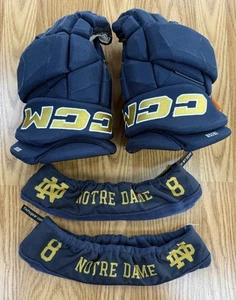 NOTRE DAME HOCKEY TEAM ISSUED CCM GLOVES AND SKATE COVERS #8 - Picture 1 of 7