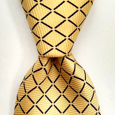 Gravata de seda masculina TINO COSMA designer ITÁLIA xadrez amarela/preta nova sem etiquetas - Imagem 1 de 4