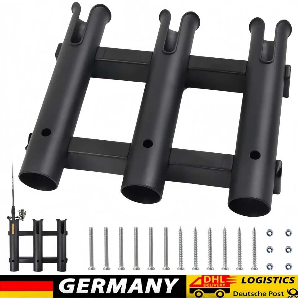 VICHIRSKIT Angelrutenhalter Kunststoff für Angler Boot, 3 Fach, zur Wandmontage, Schwarz DE