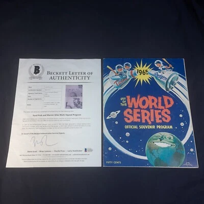 Ford Frick & Warren Giles Signed 1965 World Series Program BAS Full LOA HOF - Image 1 of 3