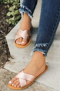 New Women Criss Cross X-Strap Open Toe Slides Flat Sandal Flip Flop Slipper Shoe - Picture 1 of 11