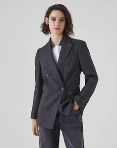 Brunello Cucinelli Charcoal Plaid Double Breasted Blazer/Coat Size Medium  - Picture 1 of 7