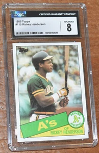 1985 Topps #115 Rickey Henderson - HOF - Beautiful Baseball Card - CGC 8 NM/Mint - Picture 1 of 2