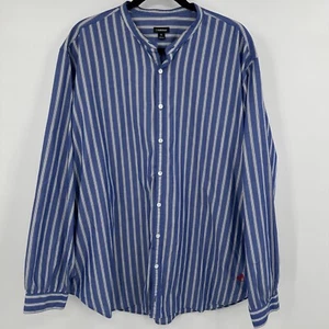 J. Peterman Shirt Mens XL Blue Striped Classic Long Sleeve Mao Collar Button-Up - Picture 1 of 11