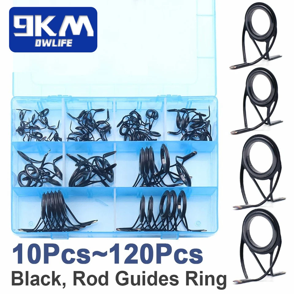 Guía de caña de pescar de 9 km 10 piezas ~ 120 piezas Kit de reparación de caña de anillo de cerámica de acero inoxidable Foto 1 de 4