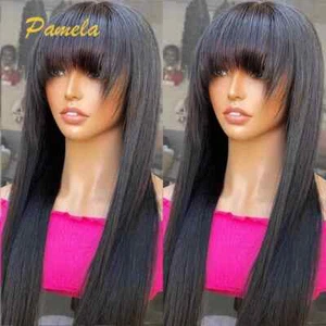 Brazilian 360/Full HD Transparent Lace Front Human Hair Wig With Bangs For Women - Picture 1 of 11