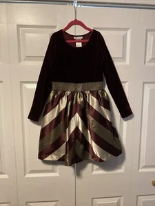 Bonnie Jean Girls Size 10 Christmas Dress Plum/Burgandy, Gold And Cream Worn Onc - Picture 1 of 4
