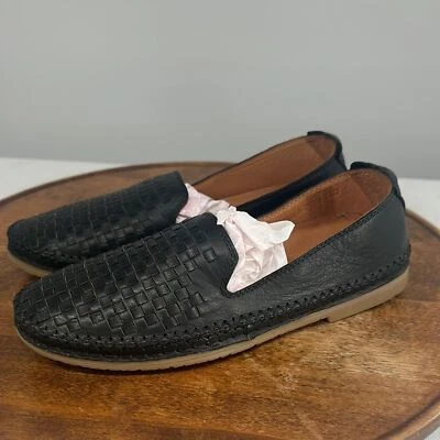 Spring Step Shoes Wm 38 (US 7.5-8) Eastmain Black Leather Woven Flat Loafer - Image 1 of 4