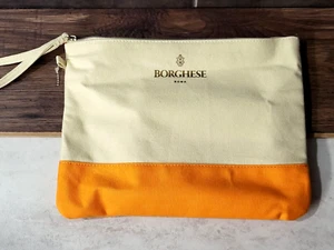 Borghese make-up bag cream/orange canvas 11" x 8.5" - Picture 1 of 4