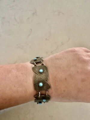 "Pulsera de metal bronce y turquesa, 7""" Foto 1 de 4