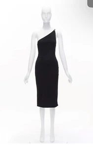 GUCCI Tom ford Vintage black leather strap G buckle jersey bodycon dress S - Picture 1 of 5