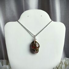 Unakite Wire Wrapped Crystal Pendant with Chain or Cord Silver Necklace