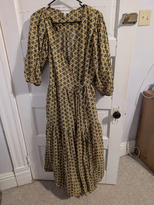 Nuevo con etiquetas Vestido Banana Republic The White Lotus Algodón Envolvente Talla Grande Estampado Amarillo Foto 1 de 3