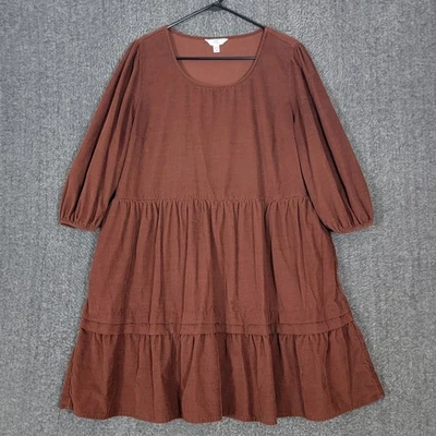 Vestido Time And Tru para mujer L 12-14 marrón pana en capas hasta la rodilla manga 3/4 Foto 1 de 4