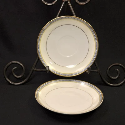 Noritake Marseilles 2 Saucers 5 1/2" Yellow Blue Bands w/Gold HTF 1918-1921+ - image 1 of 4