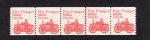 1981 20 cent Fire Pumper Plate number coil Strip of 5, #2, Scott #1908, NH - Picture 1 of 2