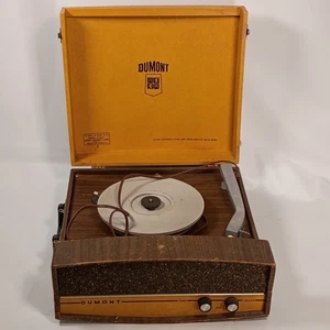 Vintage Dumont Record Player Turntable MCM Wood Grain Portable w/ Speaker & Lid - Picture 1 of 20