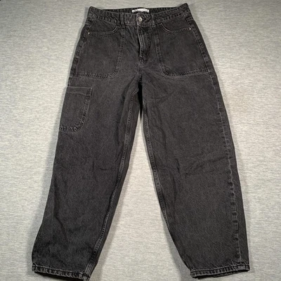 Jeans Zara para mujer 6 lavados negros carpintero parche utilitario bolsillo denim cónico Foto 1 de 4