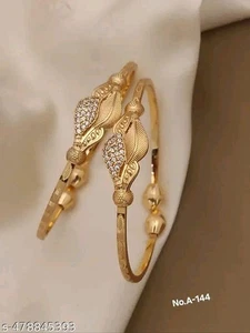Adjustable Gold Plated Kundan Bangle Women Beautiful Stylish Bracelet (2Pcs) - Picture 1 of 4