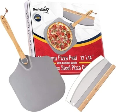 Juego de paletas y cortador de pizza de acero inoxidable de aluminio con mango plegable Foto 1 de 4