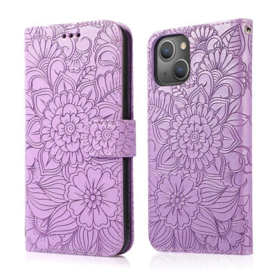 Luxury Flip Flower Card Wallet Cover Case for 11 12 13 14 Pro Max XR XS 7 8 SE - Image 1 of 4