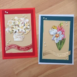 Karten Grusskarten Glückwunsch Jittenmeier handmade 3D-Motive Blumen blau/rot - Bild 1 von 5