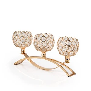 Gold Candle Holders For Table Centerpiece 3 Arms Metal Candelabra Candlestick Ho - Picture 1 of 8