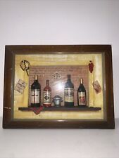 3D Wood & Glass Shadow Box Picture Diorama Wine Bottles Shelves Brick Wall Decor