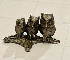 Vintage 1960s Miniature Pewter Owl Family Figurine