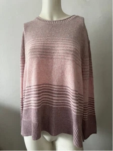 NWT Ella Moss Pink mauve Stripe Crew neck long sleeve pullover sweater Large - Picture 1 of 8