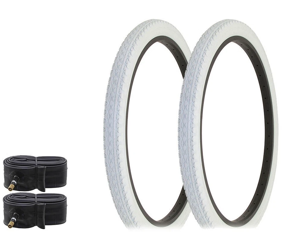 2 DURO BICYCLE WIRE BEAD CRUISER TIRES 26x2.125 WHITE HEAVY DUTY DIAMOND w/TUBES - Image 1 of 1