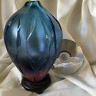 Violet bleu ancien vitrier art soufflé verre design vase statue sculpture