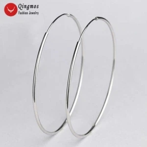 Pendientes colgantes de aro de anillo plateado de 55 mm de plata esterlina S925 de moda para mujer-570 - Imagen 1 de 7
