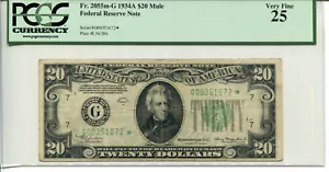Fr 2055-G MULE 1934A $20 Federal Reserve 25 VERY FINE - Picture 1 of 2