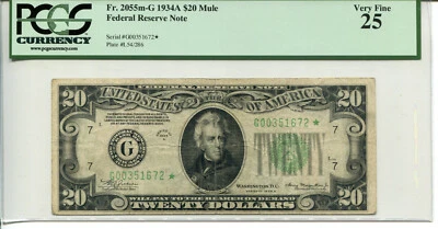 Fr 2055-G MULE 1934A $20 Federal Reserve 25 VERY FINE - Image 1 of 2