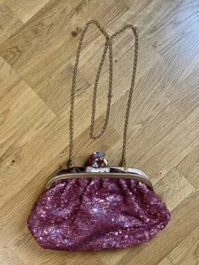 Dolce & Gabanna Rose Gold Sequin Crystal Embellished Lock Frame Chain Clutch - Picture 1 of 8