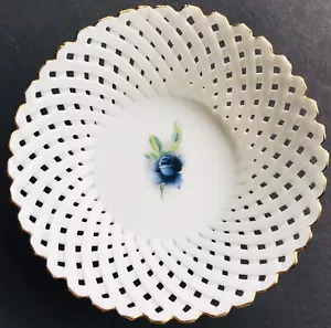 Moga blaue Rose Blume Porzellan Spitze Korbgeflecht Schüssel Floral Rumänien 3,75" - Bild 1 von 8