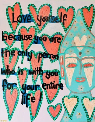 Pintura inspiradora de Buda amor a ti mismo palabra cita arte original de Kim Magee Foto 1 de 4