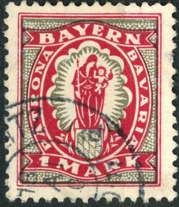 Bayern 1920 #247 1m karminrot & grau, Madonna mit Kind, gebraucht - Bild 1 von 1