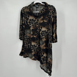 Damee Inc Womens Leopard Asymmetrical Top Size XL Artsy Statement Animal Print - Picture 1 of 7