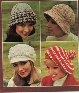 Vintage Hats chunky Knitting Crochet Patterns: Cloche Beanie Beret, Peaked Cap - Picture 1 of 1