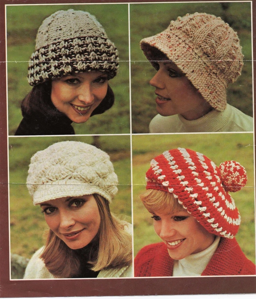 Vintage Hats chunky Knitting Crochet Patterns: Cloche Beanie Beret, Peaked Cap - Image 1 of 1