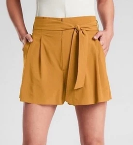 Pantalón Corto Athleta Skyline II Para Mujer Talla 6 Dorado Cinturón Plisado Bolsillos Cintura Alta Usado en Excelente Condición - Imagen 1 de 5