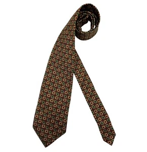 DRAKE'S Brown Geometric Silk LUXURY Tie HANDMADE ENGLAND - Picture 1 of 5