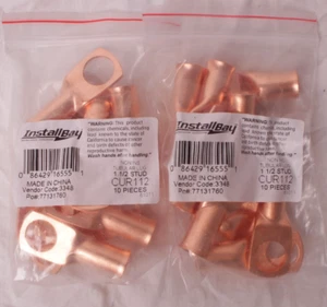 20-pack Install Bay CUR112 Copper Uninsulated Ring Terminal 1 Gauge 1/2 - Picture 1 of 1