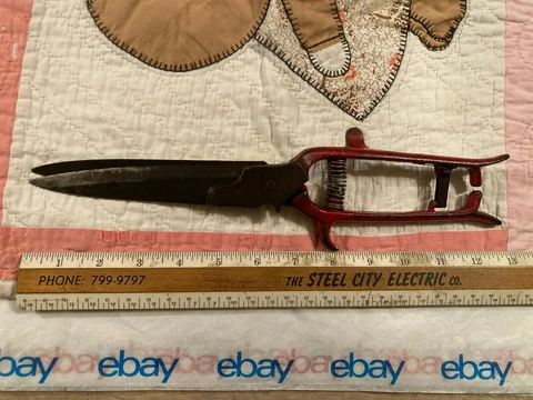 Vtge. 12 3/4" Red Cast Iron Handled Grass Clippers / Trimmers "Worth", Free S/H Cover
