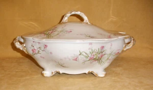 Wm Guerin & Co Limoges France Large Footed Soup Tureen w/ Pink Daffodil Pattern - Picture 1 of 11
